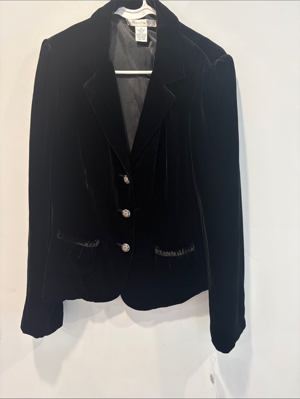 Black Velvet Tailored Blazer with Decorative Buttons ptp 20 buttoned $98 retail